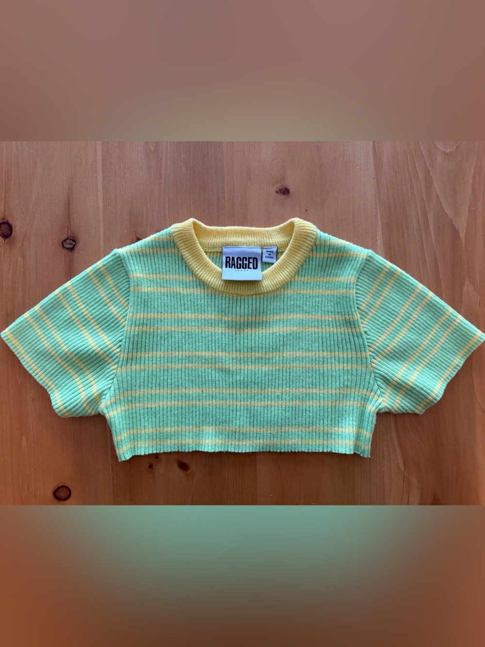 The Ragged Priest - Mint & Yellow Striped Ultra-Crop Top (Custom Hem)